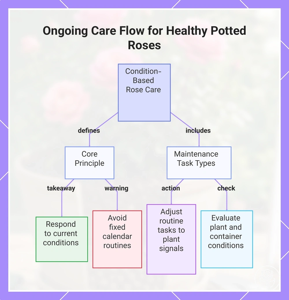 Ongoing Care Flow for Healthy Potted Roses