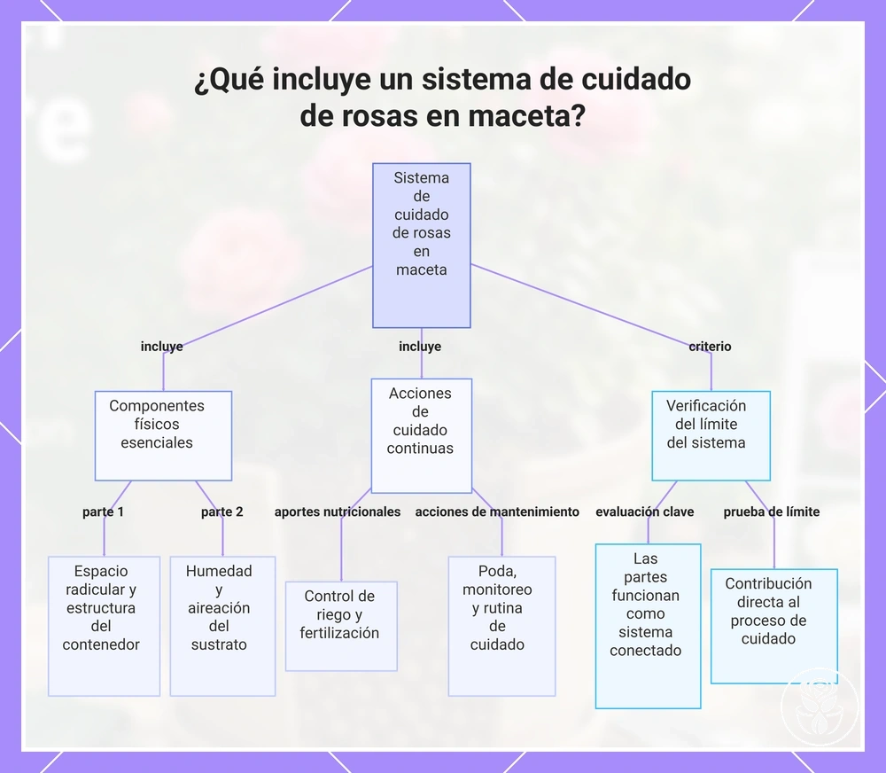 ¿Qué incluye un sistema de cuidado de rosas en maceta?